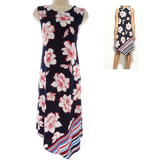 Size 14 MIXED PRINT ASYMMETRICAL MIDI/MAXI DRESS‎ Spring Summer Wedding Party - Picture 1 of 3